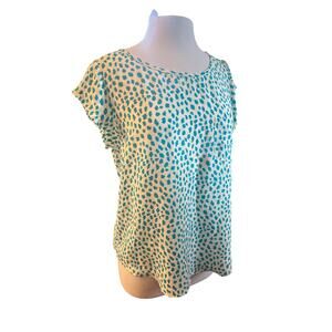 Women M Joie Rancher Silk Pocket Blouse Shirt Top Blue White Animal Dot Print